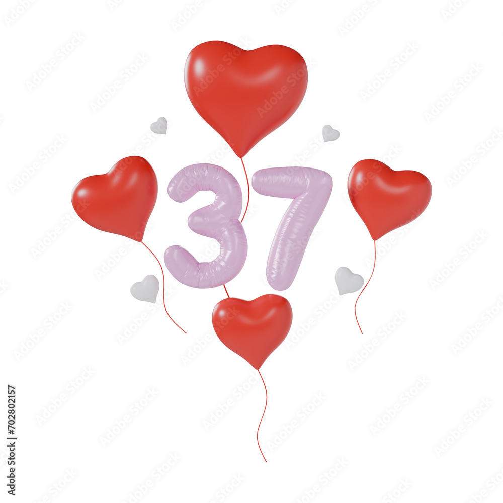 Heart Number 37 Valentine Day Anniversary 3d illustration