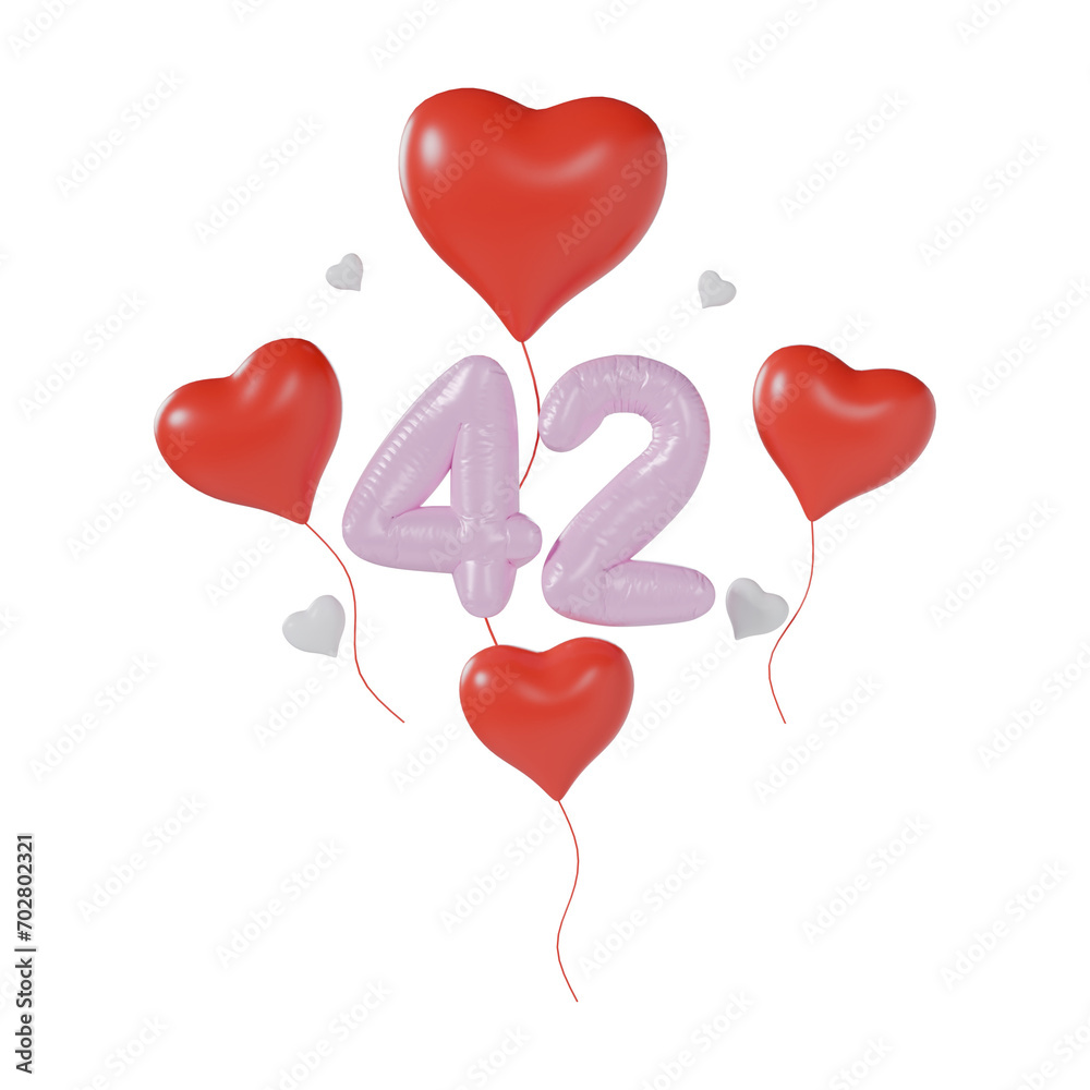 Heart Number 42 Valentine Day Anniversary 3d illustration
