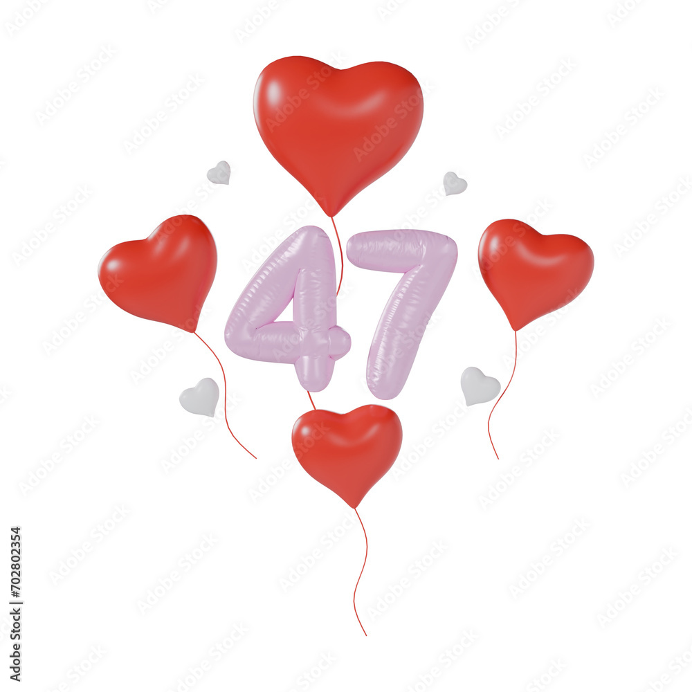 Heart Number 47 Valentine Day Anniversary 3d illustration