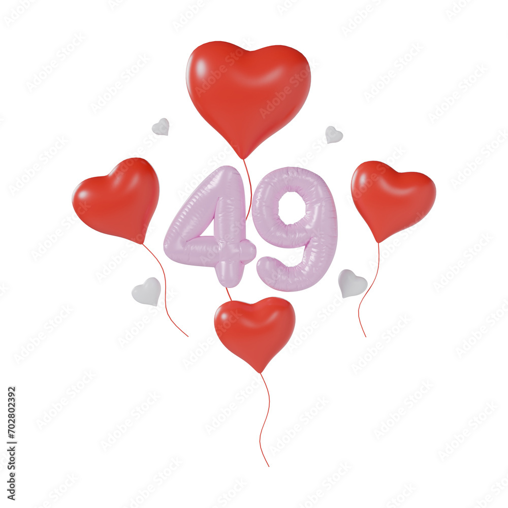 Heart Number 49 Valentine Day Anniversary 3d illustration