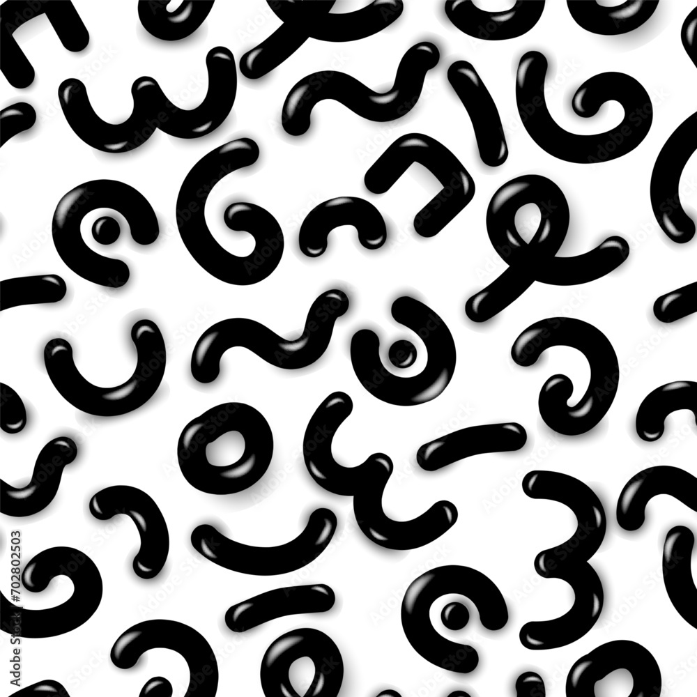 Seamless vector pattern with 3D Memphis shapes. Funny 3D doodles