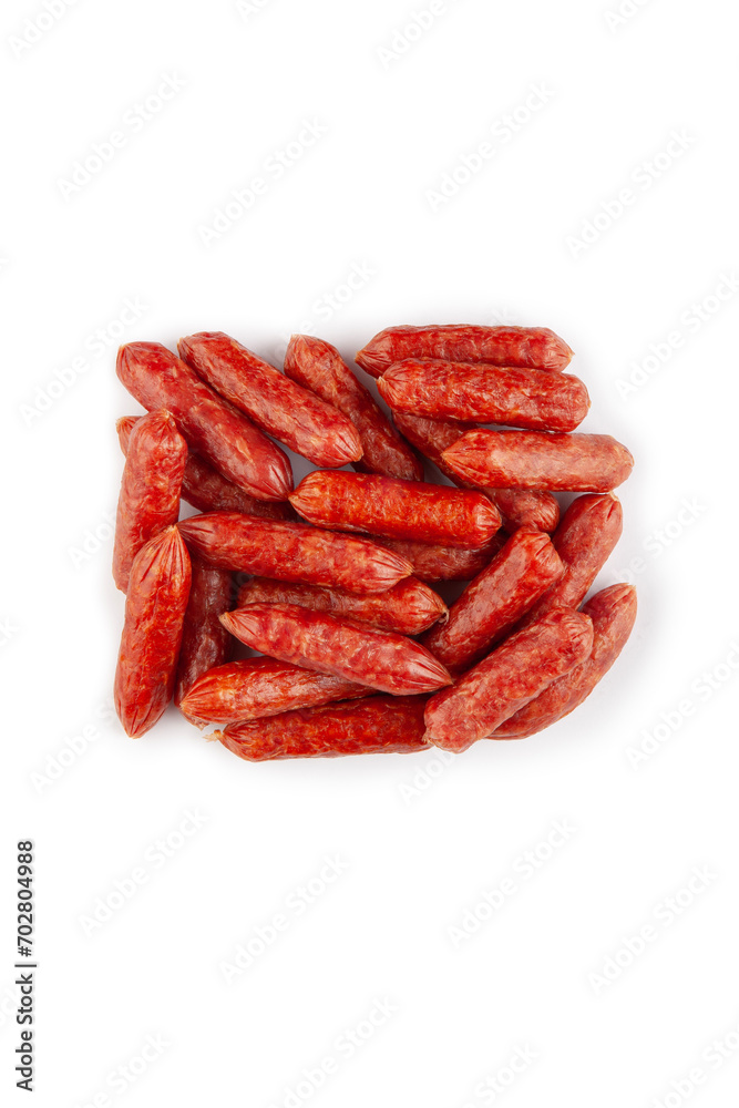 Salami Mini-Snack auf weißem Hintergrund angeordnet Salami Mini-Snack auf weißem Hintergrund angeordnet
