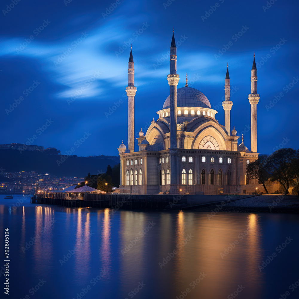 ortakoy mosque in turkey blue hour.