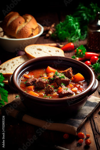 stewed beef with vegetables. Selective focus.