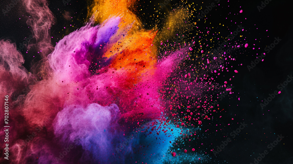 Explosion of colored powder isolated on black background. Abstract colored background. Generative AI