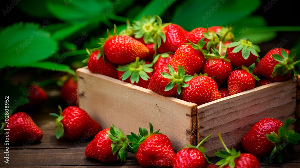 strawberries in a box in the garden. Selective focus. strawberries in a box in the garden. Selective focus.