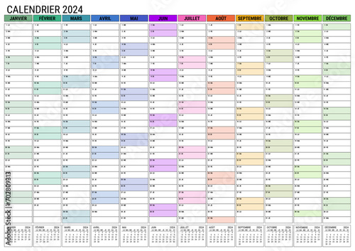 Calendrier 2024 Planificateur Annuel Mural Grand Format A1 XXL 12 Mois en Français 