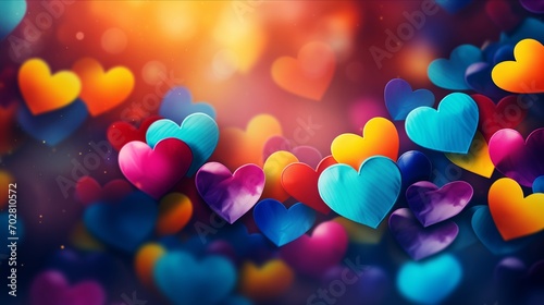 Hearts on blurred Background banner. Bokeh wallpaper. Love Concept.