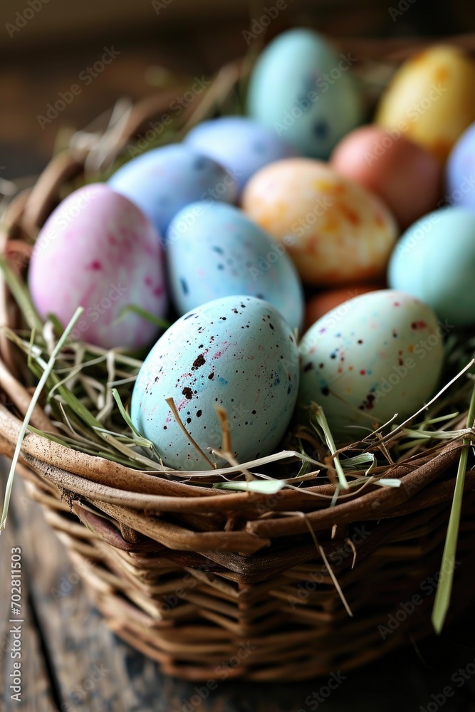 Basket of pastel Easter eggs