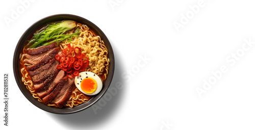 Asian noodle soup, ramen with chicken with copy space