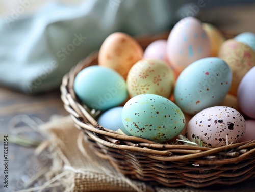 Basket of pastel Easter eggs