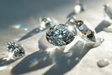 Luminous Elegance - Beautiful Diamonds on White Surface, Metalworking Mastery, Sparkling Water Reflections