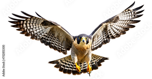 Peregrine falcon in flight, bird isolated on white background