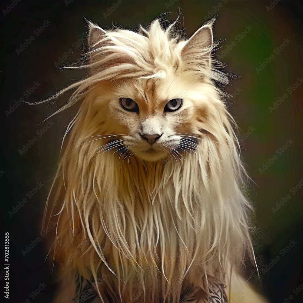 portrait of a long haired cat, ai generated.