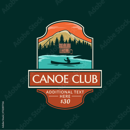 Canoe Rental Design Vector Template. Nature, vacation rental logo design, outdoor logo and landscape.
