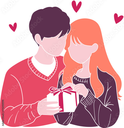 Romantic couple in love, hand drawn vector illustration
