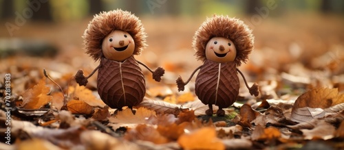 Autumn brings chestnut figures made of leaves, and they are funny. © 2rogan