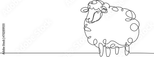 continuous single line drawing of domestic sheep, line art vector illustration