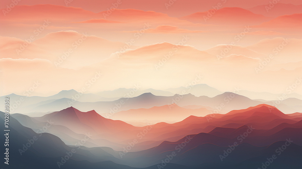 Mountains Captured in Minimalist Art Style, A Serene Artistic Vision
