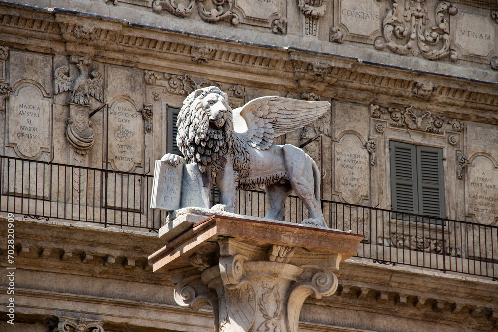 Winged lion decoration on Doge s Palace in Venice, Italy