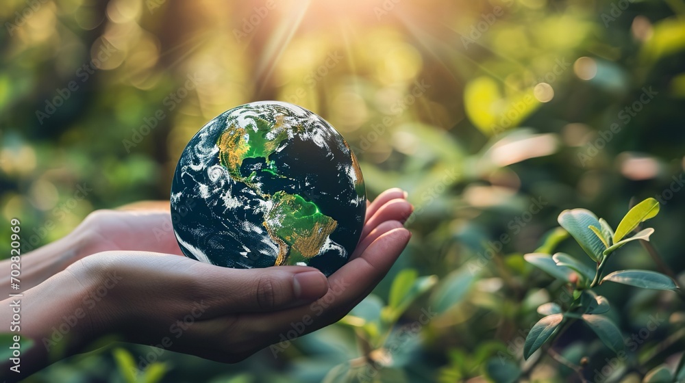 Woman hand holding earth, save planet, earth day, sustainable living, ecology environment, climate emergency action, world environment, Generative Ai. Woman hand holding earth, save planet, earth day, sustainable living, ecology environment, climate emergency action, world environment, Generative Ai.