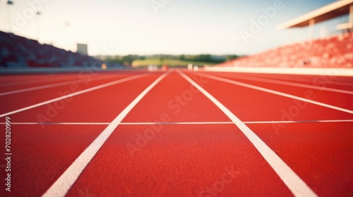 Athlete track or running track in stadium with blue sky and white cloud in a daylight.