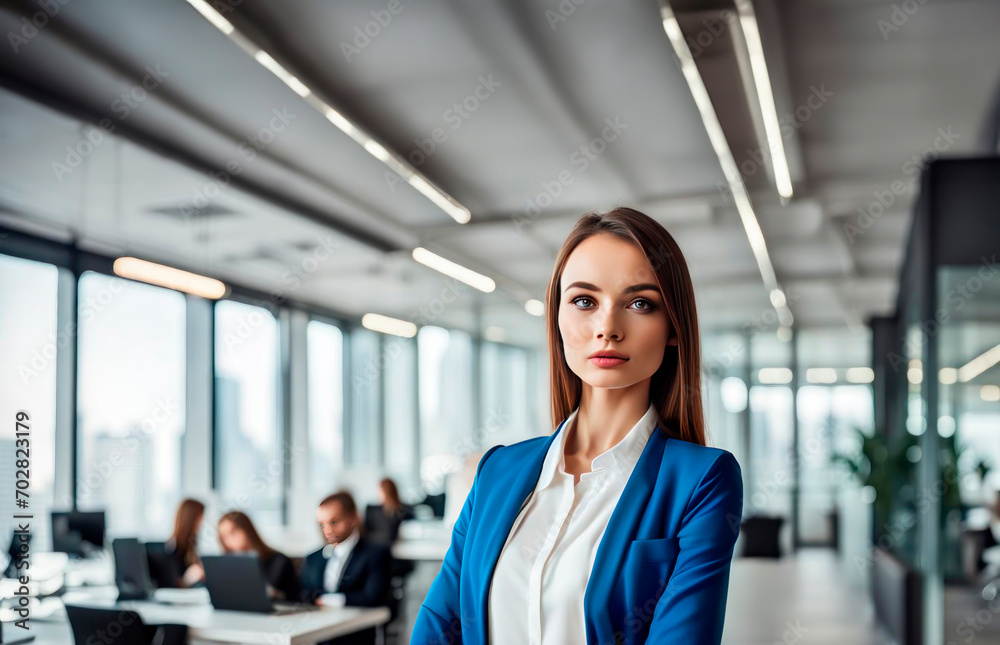 Fototapeta premium Friendly young smiling businesswoman. Office, buisness, teamwork concept