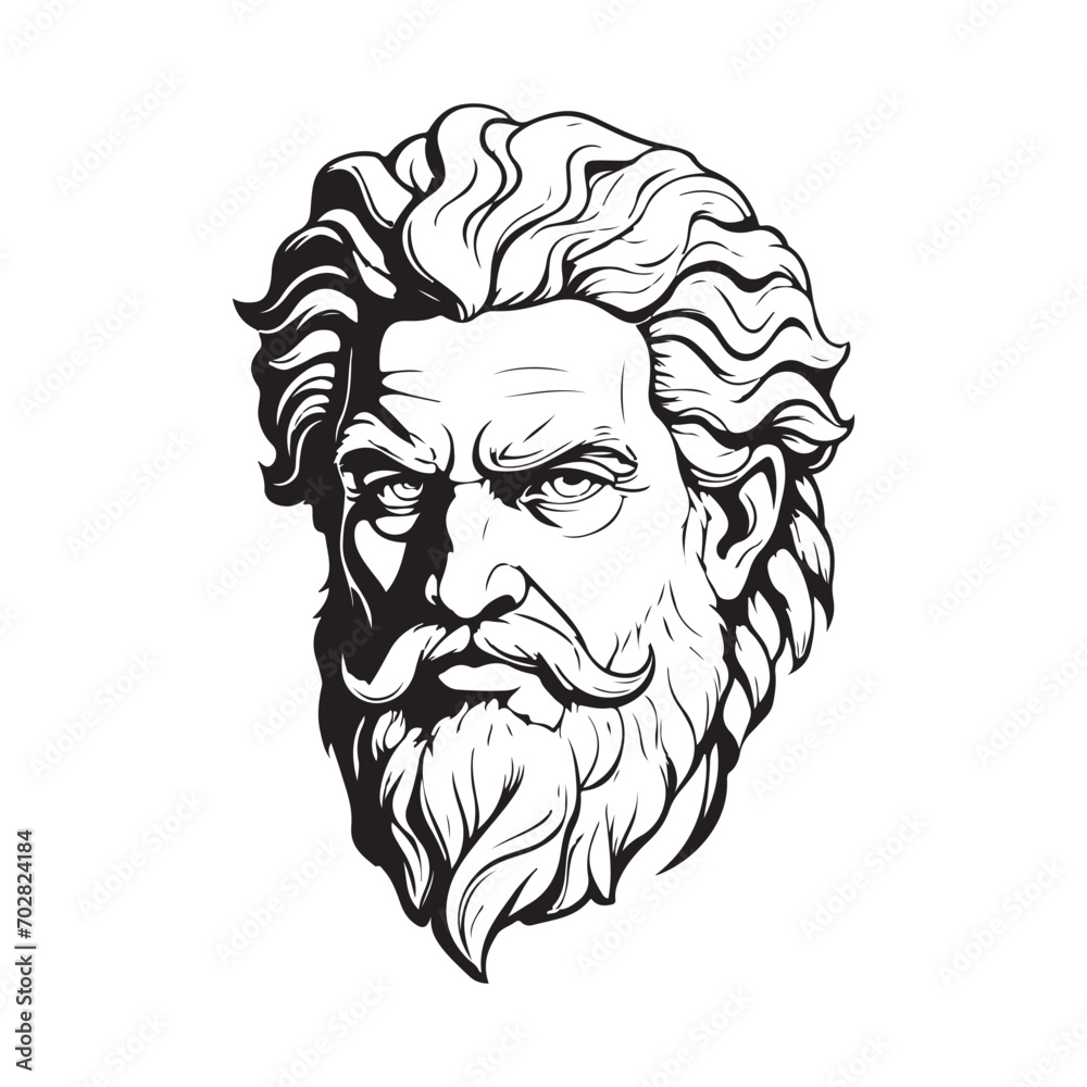 potrait head of zeus  vector illustration black and white