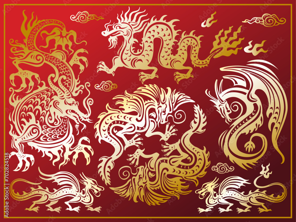Set of Chinese Dragons suitable for Chinese New Year Set of Chinese Dragons suitable for Chinese New Year