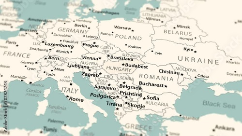 Hungary on the world map. Smooth map rotation. 4K animation. photo
