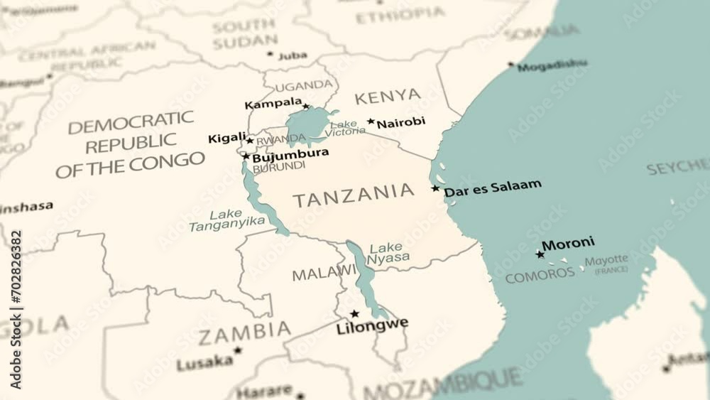 Tanzania on the world map. Smooth map rotation. 4K animation. Tanzania on the world map. Smooth map rotation. 4K animation.