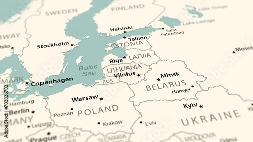 Lithuania on the world map. Smooth map rotation. 4K animation. photo