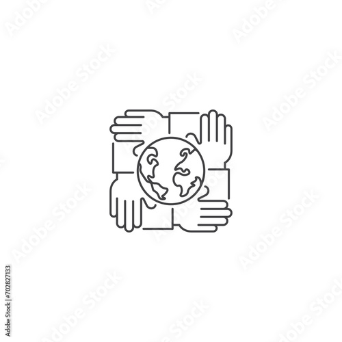 Human environmental team, world environment conservation. Modern sign, linear pictogram, outline symbol, simple thin line vector design element template