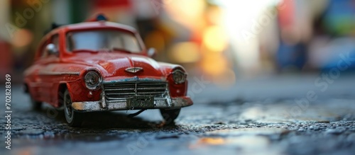 Miniature cars are one of the toys that are often used as macro photography objects. with copy space image. Place for adding text or design