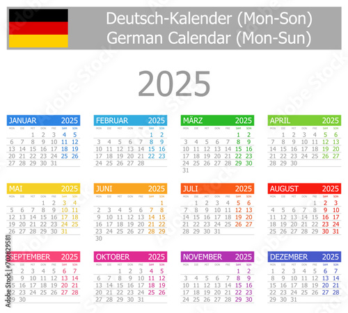 2025 German Type-1 Calendar Mon-Sun on white background