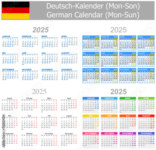 2025 German Mix Calendar Mon-Sun on white background