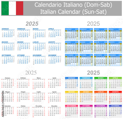 2025 Italian Mix Calendar Sun-Sat on white background