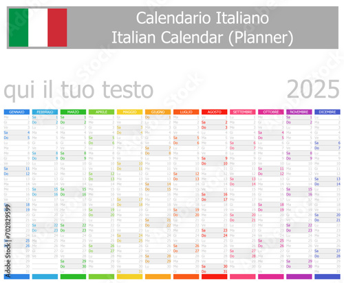 2025 Italian Planner Calendar with Vertical Months on white background