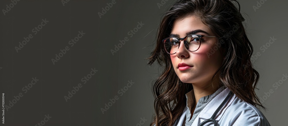 Medical student smiling at camera in university. with copy space image. Place for adding text or design Medical student smiling at camera in university. with copy space image. Place for adding text or design