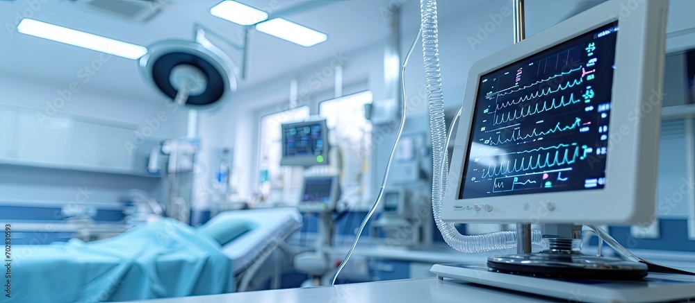 Fototapeta premium Hospital device with monitor Monitoring medical healthcare system. with copy space image. Place for adding text or design