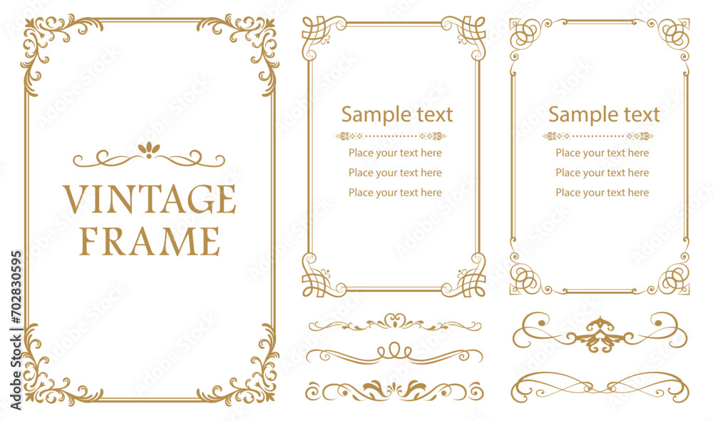 Decorative vector frames and borders. Set of vintage floral ornament. - obrazy, fototapety, plakaty 