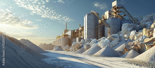 Industrial factory for limestone production under blue sky. with copy space image. Place for adding text or design