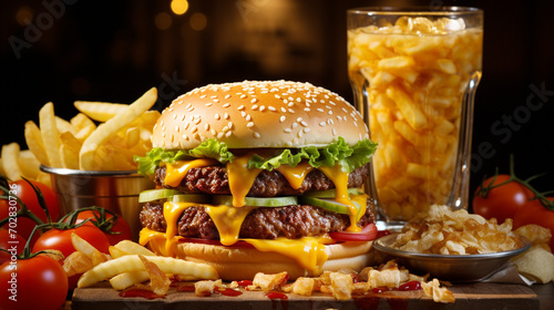Fast food meal burger fries drink