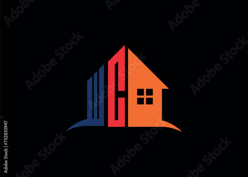Real Estate WC Logo Design On Creative Vector monogram Logo template.Building Shape WC Logo