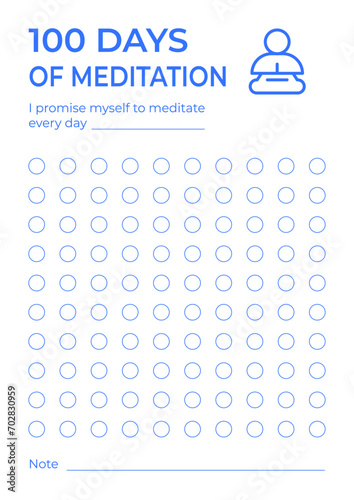 100 days meditation planner. Checklist template. (ID: 702830959)