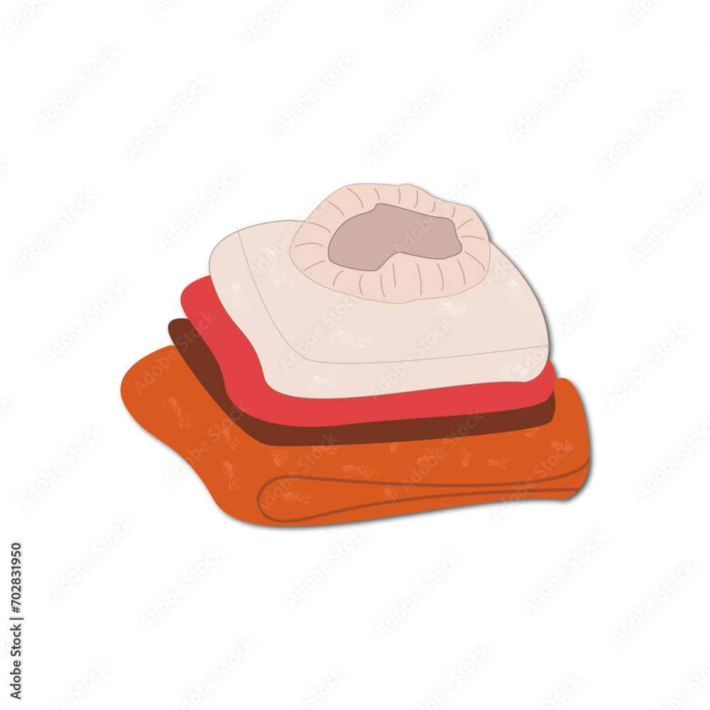 Vector flat illustration. Autumn cute and cozy icon for your design. Illustration of warm sweaters isolated on white background. Vector flat illustration. Autumn cute and cozy icon for your design. Illustration of warm sweaters isolated on white background.