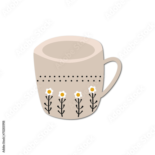 Vector flat illustration. Autumn cute and cozy icon for your design. Illustration of a cup isolated on a white background.