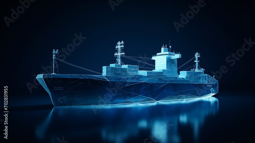 Abstract low poly 3d cargo ship isolated in dark