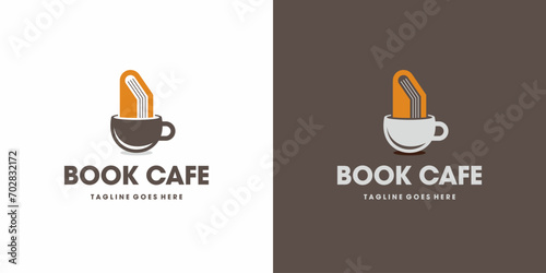 logo vector book cup cafe , suitable for coffee shops, bookstores, libraries and hangout places photo