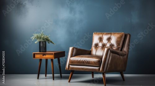 Chic Comfort, A Blue Leather Armchair Elevates the Style of this Modern Interior.